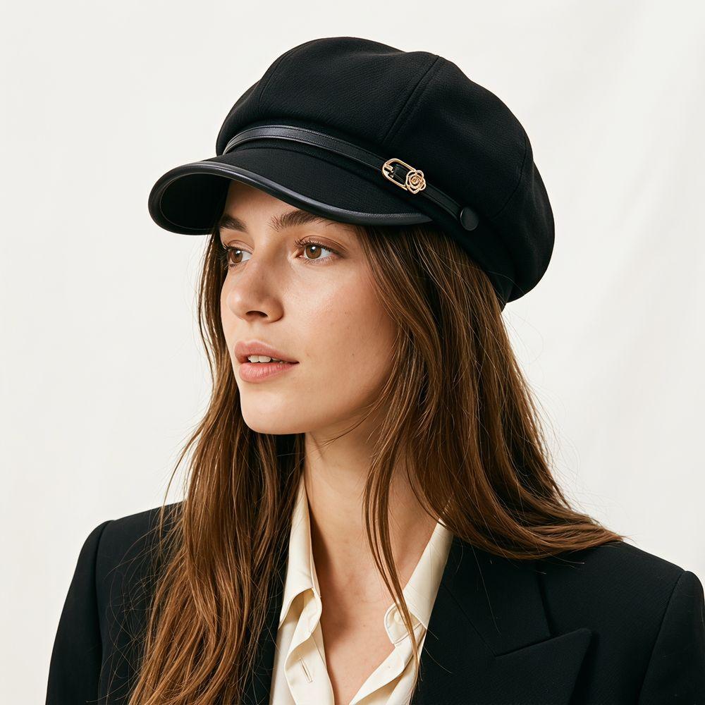 Brown Suede Octagonal Hat British Style Painter Hat Personality Pu Leather Beret Girl