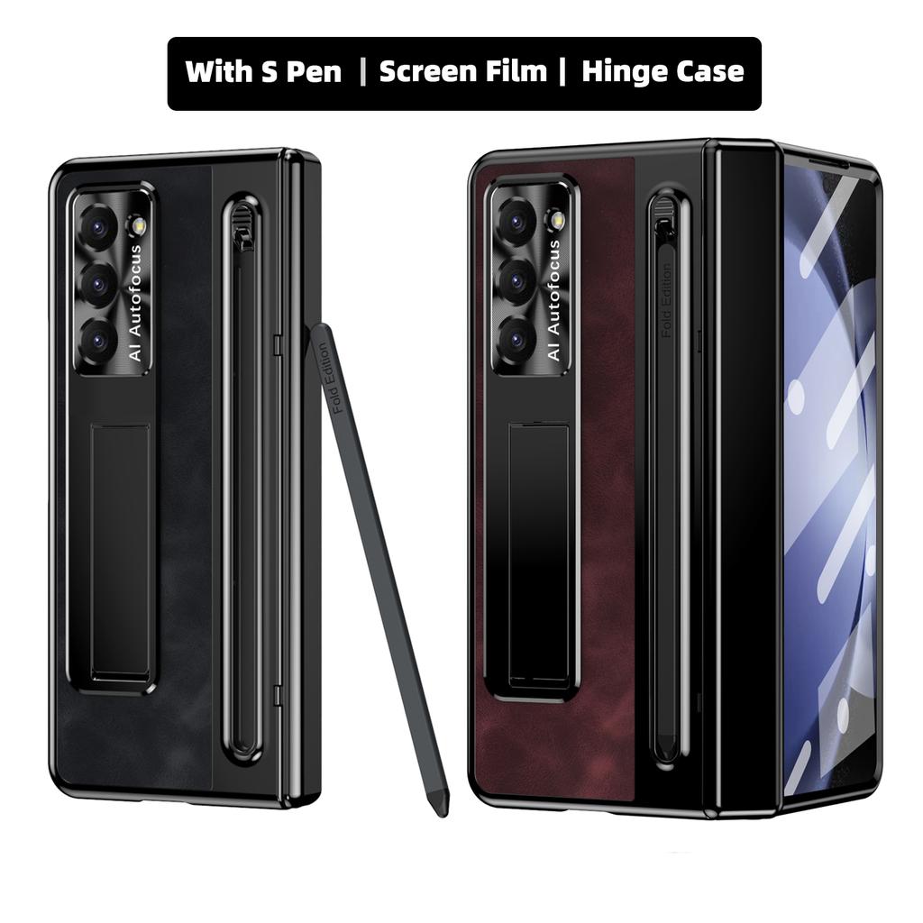 С подставкой для S Pen кожаный чехол для Samsung Z Fold 4 Z Fold 5 6 шарнирный чехол защитная пленка для экрана крышка слота для ручки