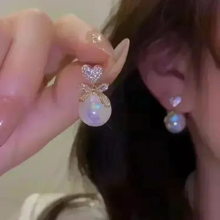 New Geometric Rhombus Luxury Opal Earrings Women's Fashionable Personalized Daily Accessories Party Zircon Birthday Gifts