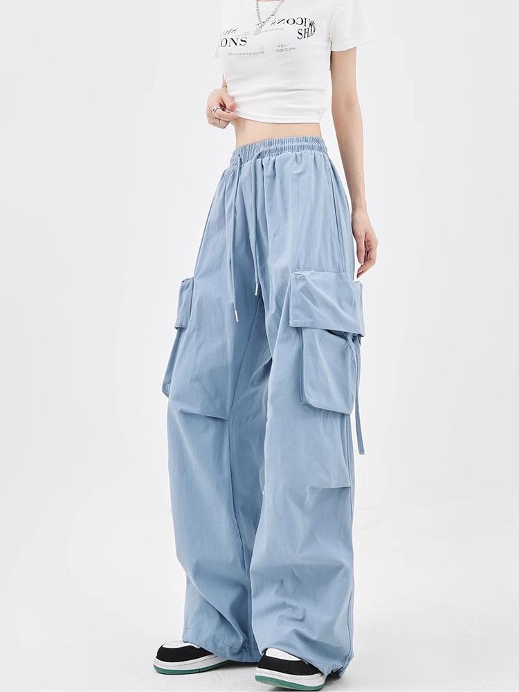 Бежевые брюки-карго женские в стиле Харадзюку в стиле хип-хоп Y2K винтажная уличная одежда оверсайз широкие брюки-парашюты женская корейская мода