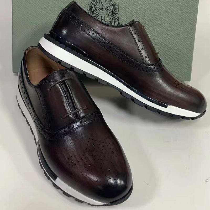 Модная весенняя повседневная обувь Мужская обувь из натуральной кожи Противоскользящая спортивная обувь Обувь для ходьбы на открытом воздухе Классическая остроносая дышащая кожаная обувь