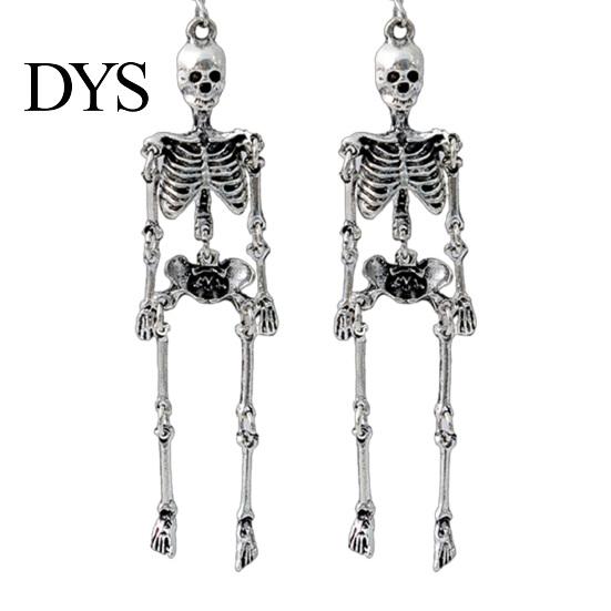 Chic Gothic Accessories 1 Pair Halloween Earrings, Spooky Skeleton Dangle Unique Costume Earrings Drop Punk Skull Articulated Jewelry for Women