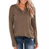 European American New Women's Solid Color Knitted Long-sleeved Round Neck Pullover Button Top T-shirt