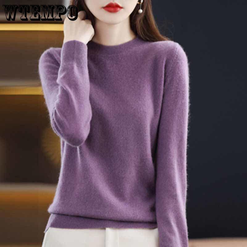 WTEMPO Women Knitted O-neck Sweater Autumn Winter Long Sleeve Solid Color Jumper Female Slim Sexy Pullovers Sweater