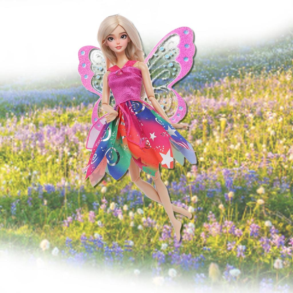 6 Pcs Fairy Tale Princess Clothes and Accessories for 30cm Doll Fashion Doll Dress with Wings Mini Magic Wand Shoes Boots Kids Toy Gift