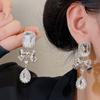 Серьги-гвоздики из серебра 925 пробы с бриллиантовой стрелкой, бантом, каплей воды, женские, легкая роскошь, преувеличенные, для ушей знаменитостей