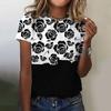 Women's Summer T-shirt Flower Pattern Clothing Round Neck Loose Top Fashion Short Sleeve Women's Party T-shirt 2024 New