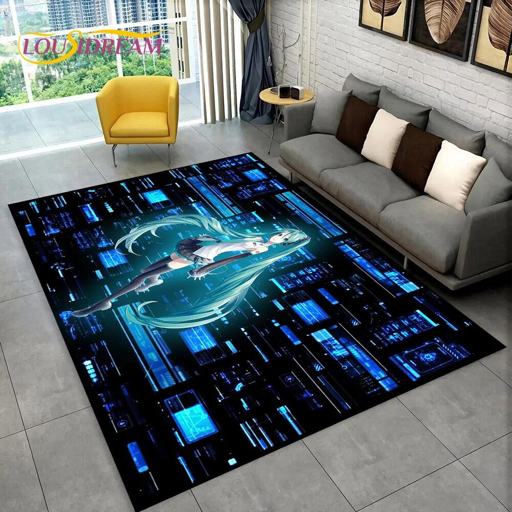 3D Cute M-Mikuu Music Cartoon Characters Carpet Rug for Living Room Bedroom Home Sofa Decoration,Kid Area Rug Non-slip Floor Mat