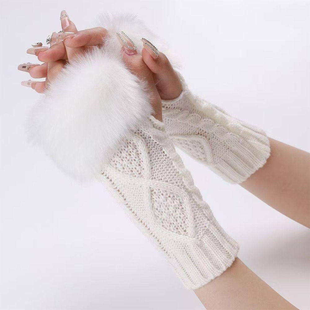 Soft Plush Half Finger Gloves Thick Warm Arm Warmers Cozy Wear Wrist Mittens Winter Season