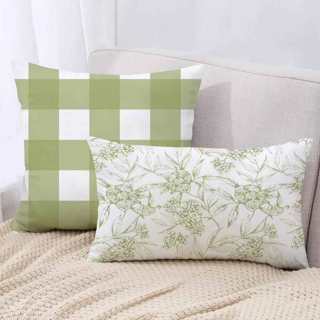 Nordic Simple Green Small Fresh Floral Modern Simple Pillow Sofa Living Room Model Suede Waist Pillow Case Pillow