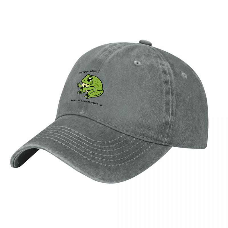 Frog Logo Washed Cotton Baseball Cap Adjustable Green Embroidery Hat Durable Canvas for Everyday Wear