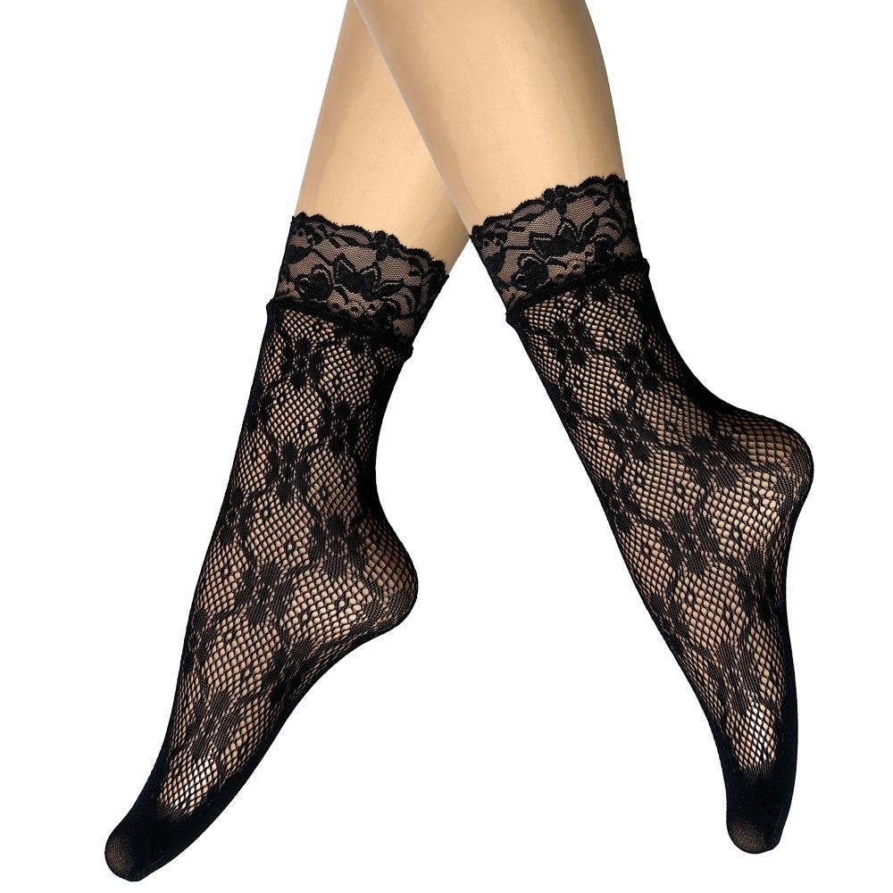 Летние кружевные носки-сетка до щиколотки Black Pearl - Дышащие, невидимые чулки больших размеров
