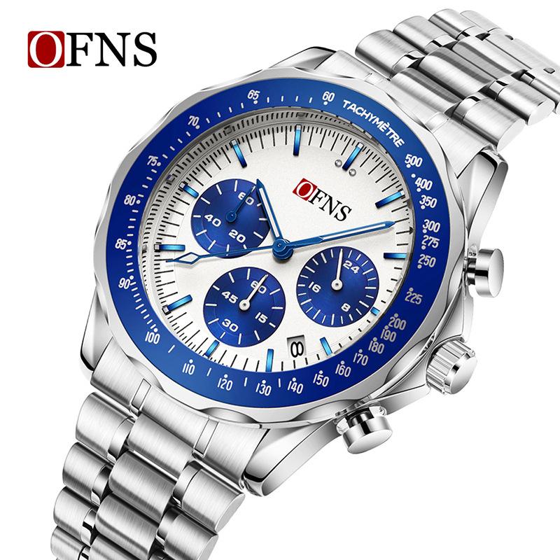 Ofns 1585 Trendy Men's Quartz Watch For Business And Leisure, Three Eye Six Needle Timing, Night Light, Waterproof Calendar