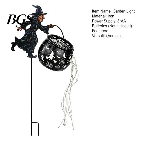 Front Yard Holiday Accessories Halloween Witch Cauldron Garden Light, Metal Stake with LED String Glowing for Lights, Waterproof Pot Statue