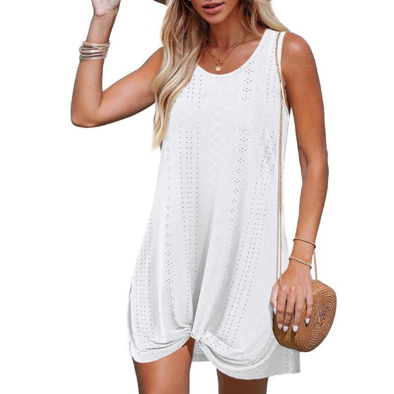 Polyester Splicing Aline Mini Dress With Twist Knot For Summer Beach Vacation Wear