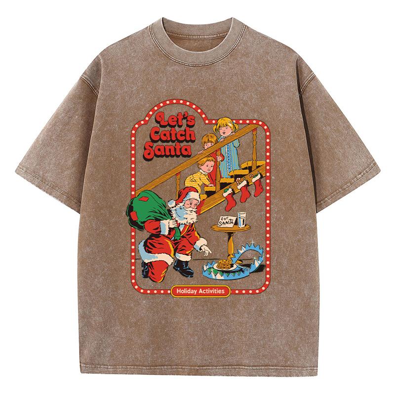 Футболка с принтом Let'S Catch Santa, женская, модная, повседневная, с коротким рукавом, с уличными узорами, летняя, удобная одежда