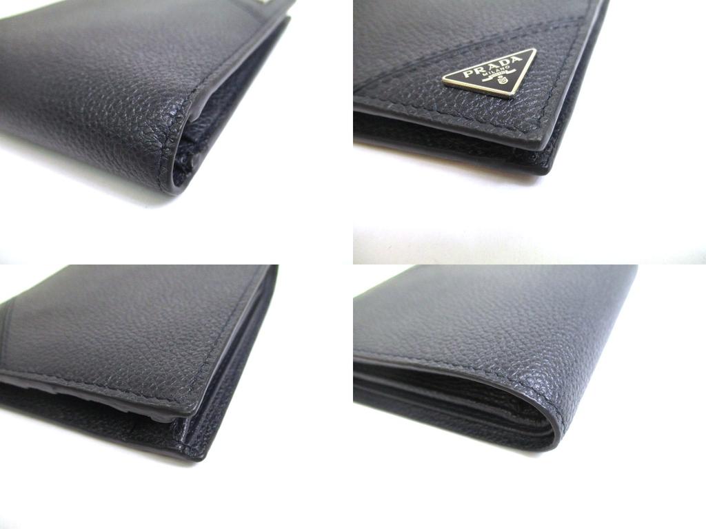 Authentic PRADA Navy blue Leather Bifold Wallet Compact Wallet #a691  Open box