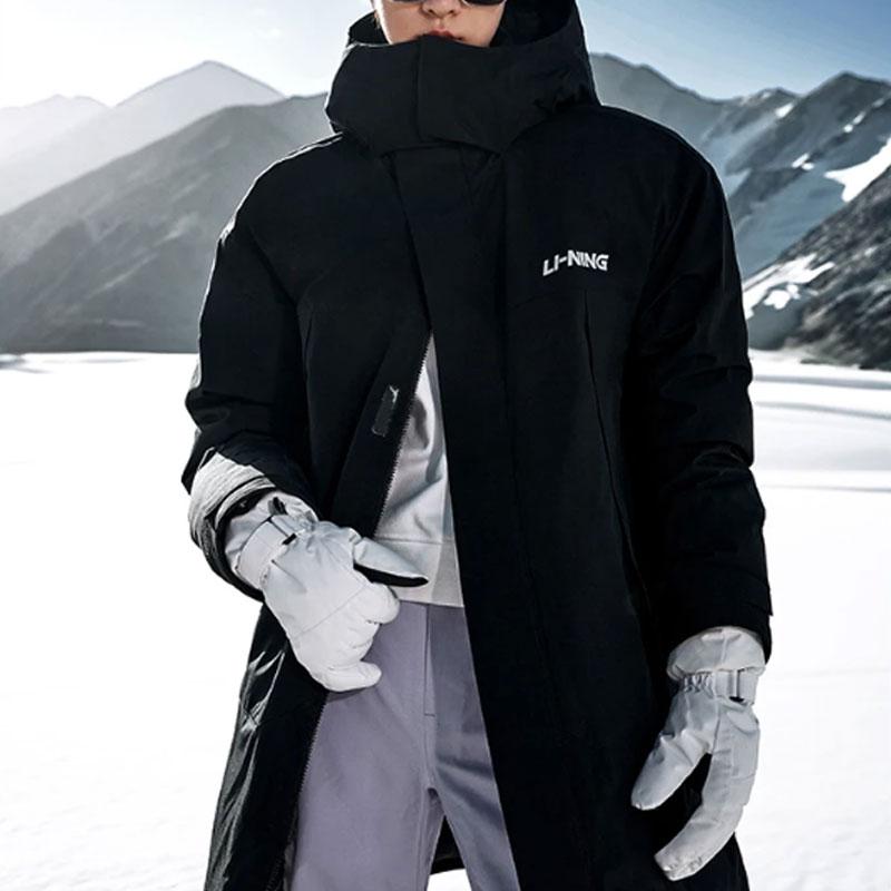 Li-Ning Пуховик Fitness Series с логотипом и надписью «Long Long» для мужчин, верхняя одежда, черный AYMT319-4