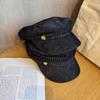 Street Color Solid Style Navy Flat Top Cap Breathable Fabric Urban Casual Wear