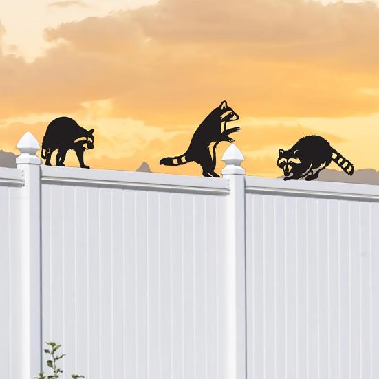 Cute Raccoon Metal Garden Stake Black Raccoon Silhouette Decorative Yard Art