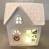 Christmas Village House Figurine LED Lighted White Small House Tabletop Decoration Winter Rustic Farmhouse Holiday Decor for Mantel Tabletop Room