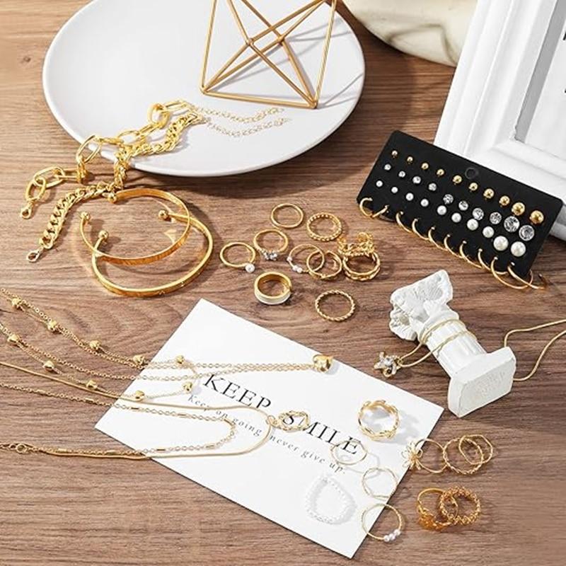 44 Pcs Gold Plated Jewelry Set for Women, Necklace Bracelet Earrings Rings Multicolor Fashion Accessories Gift Box