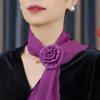 Women Breathable Rose Decor Chiffon Sunscreen Silk Scarf Neckerchief Neck Collar Anti-UV Thin
