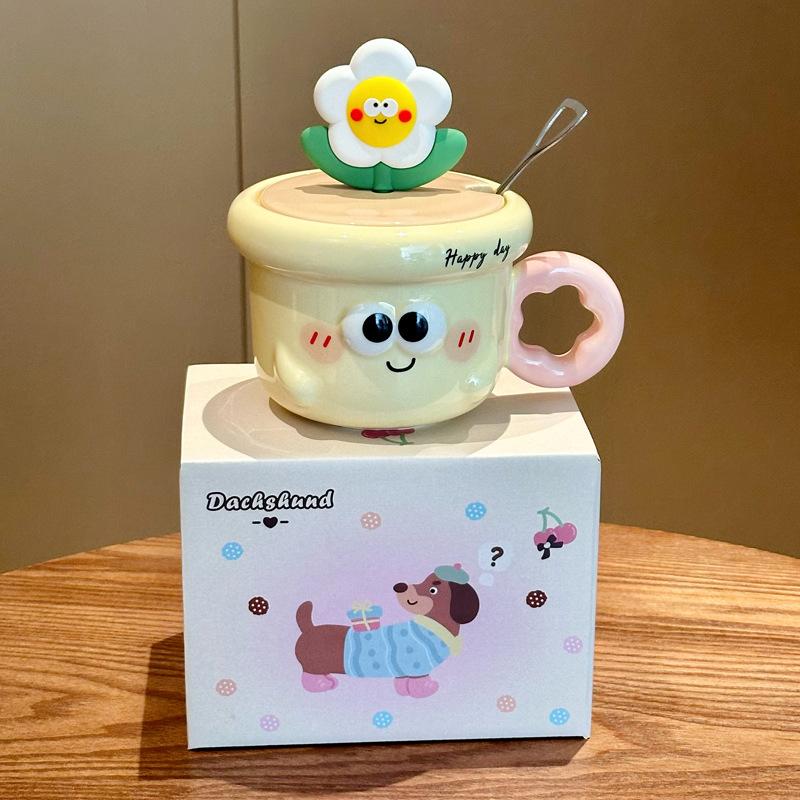 Милая керамическая кружка с цветами, высокая ценность, офисная кофейная кружка, чашка для питья для пары с крышкой, для подарка на день рождения девушки