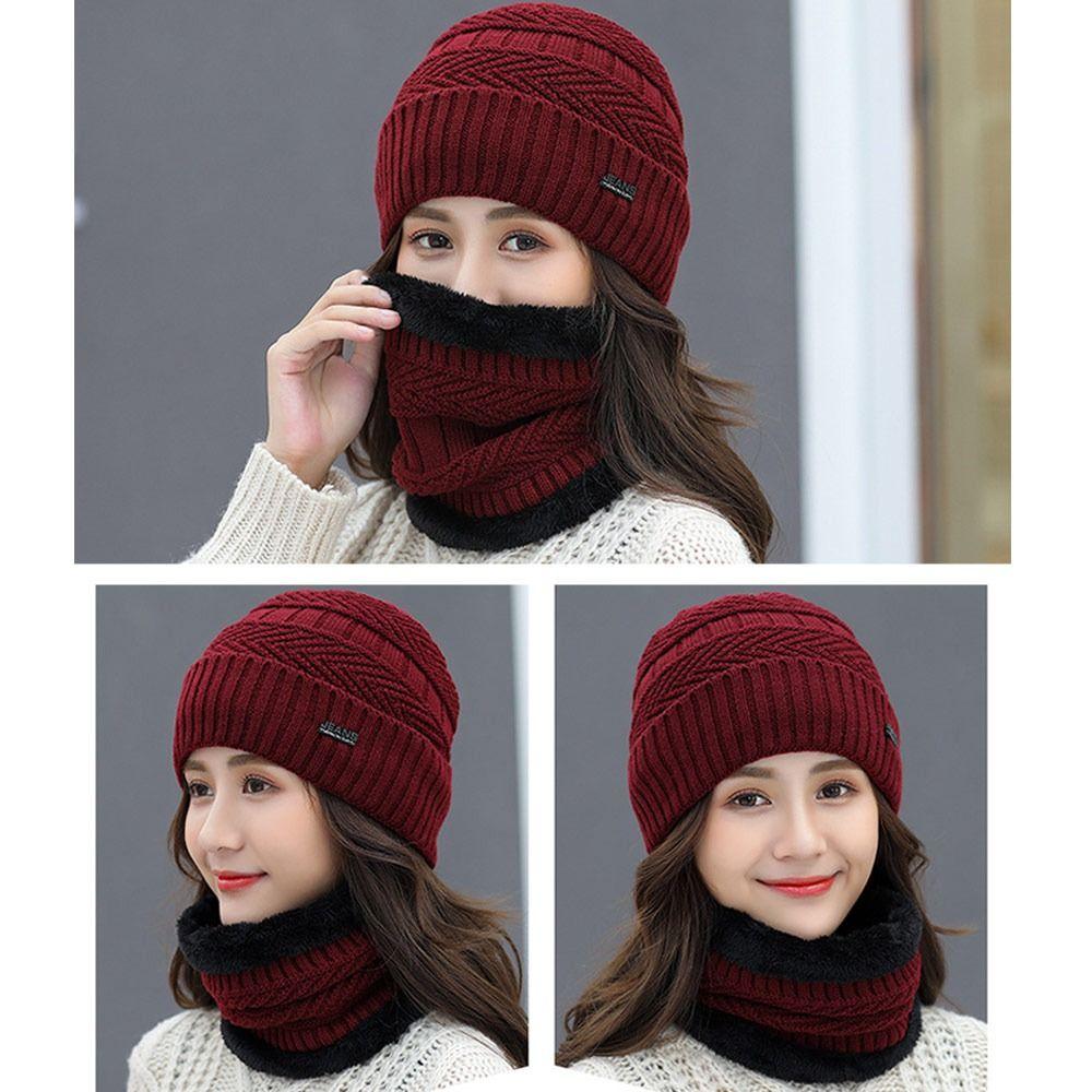 Winter Fleece Soft Beanie Hat Scarf Knitted Hat Balaclava Neck Scarf Cap