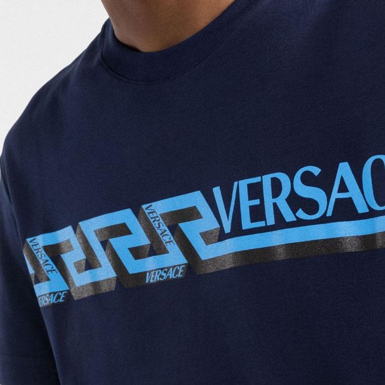 Versace Мужская повседневная футболка с коротким рукавом и принтом логотипа SS22, синяя 1003911-1A02781-1U830