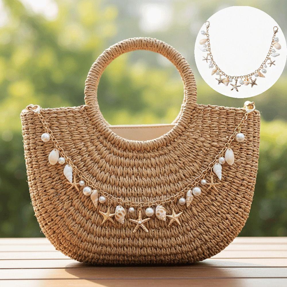 Metal Chain Bag Charms Accessory Lanyard Bag Chain Starfish Conch Pearl Bag Pendant Bag Ornament