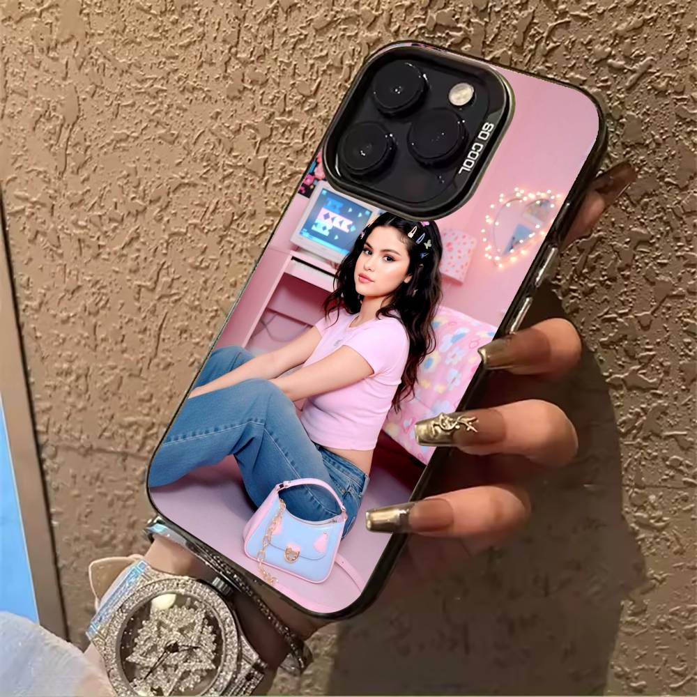 superstar-Selena- Gomez For iPhone 17 16 15 14 13 12 11 Pro Max XS 17 Air Silicone Colored Silver Bumper Cover