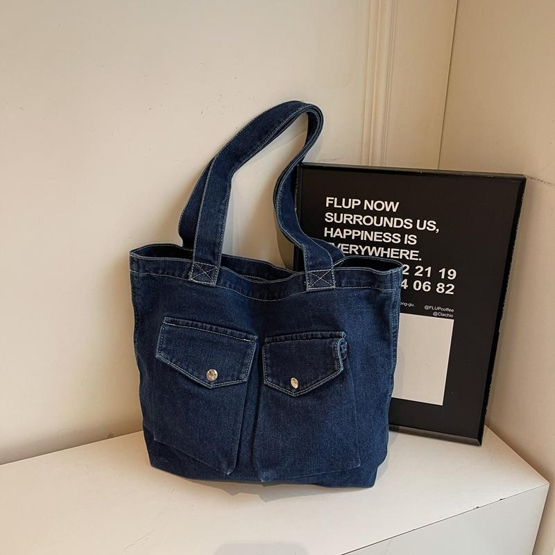 Большая вместительная сумка-тоут женская джинсовая сумка через плечо студенческая сумка для занятий