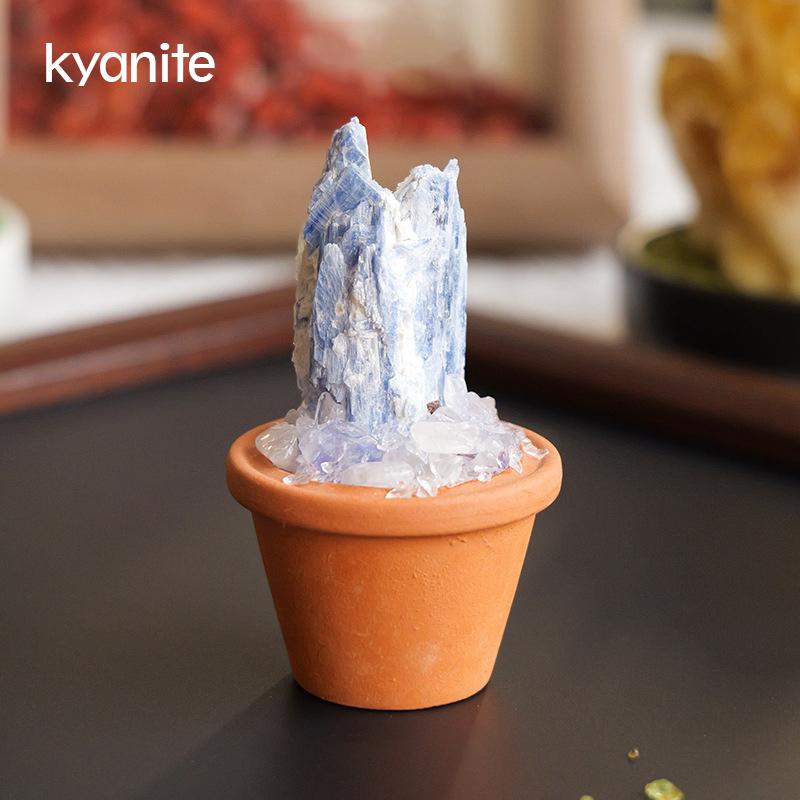 1PC Natural Crystal Stones Set Mini Clay Pot Base Amethyst Quartz Healing Gemstones Potted Plant Style Feng Shui Home Decor