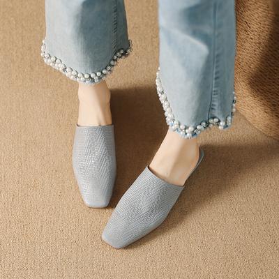 Мода 2025 Лето Женская обувь Натуральная кожа Квадратный носок Женские сандалии Однотонные Современные сандалии для женщин Массивный каблук Женские мюли