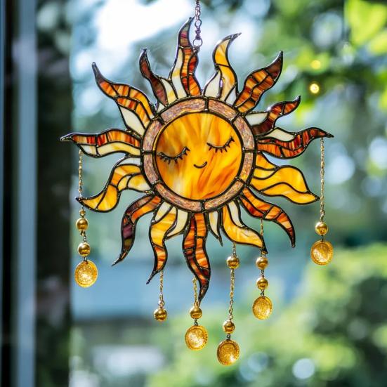 Sun Design Sun Catcher Acrylic Hanging Decoration Stained Glass Inspired Suncatcher Window Decor for Garden or Living Room