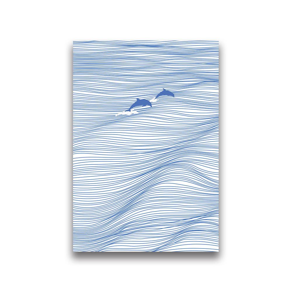 Waves Line Art Pictures Surfing Penguin Manta Dolphin Whale Prints Canvas for Home Living Room ation