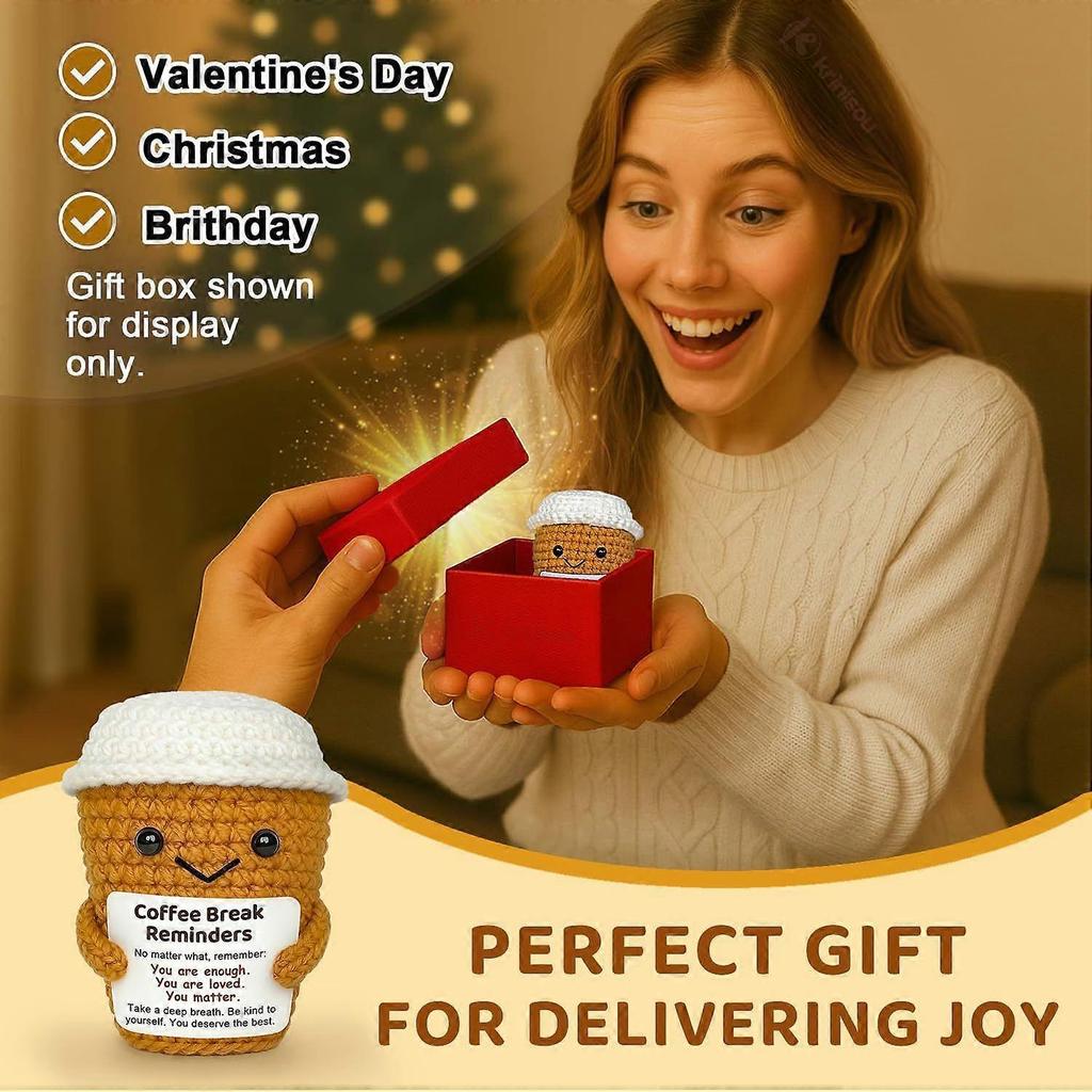 Birthday Easter Basket Stuffers Gifts for Women Men Coffee Lover Gifts Accessories Positive Crochet Coffee Mug Cup Espresso Office Decor for Husband W