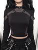 Темный панк Y2K сетчатый топ с вырезами, облегающий, с длинным рукавом для женщин