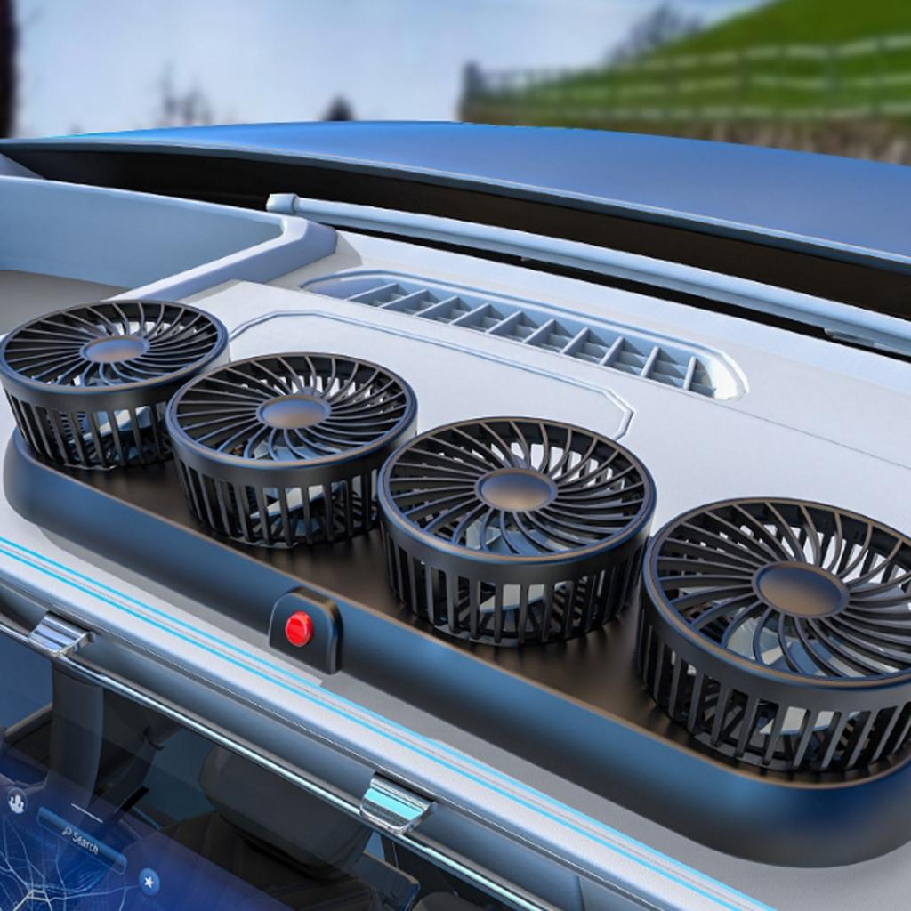 Car Fan 5/12/24V,360 Degree Rotatable Car Fan,Electric 3 Speed Four Head Fans,Strong Dashboard CoolCirculator Fan
