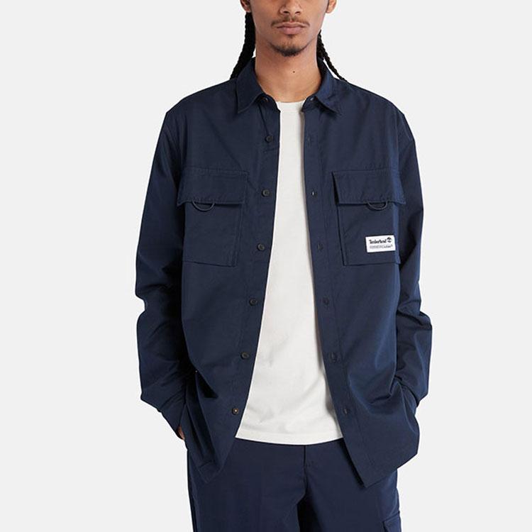 Timberland Однотонная однобортная рубашка с длинным рукавом и воротником-поло, мужские рубашки синего цвета A6RC9-433