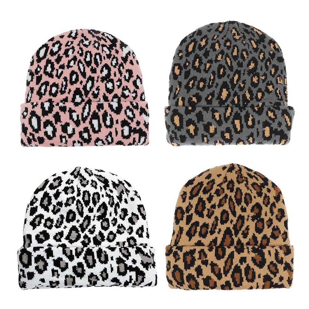 Jacquard Leopard Knitted Cap Soft Beanies Hat Y2K Fashion Thick Warm Hat  Unisex