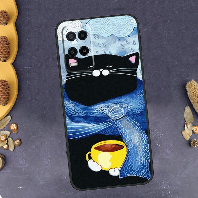 Милый Животный Кот Кофе Чехол для Телефона Для Oppo A94 A74 A54 A15 A18 A38 A58 A78 A98 A40 A60 A80 A16 A76 A96 A57S A17 A77