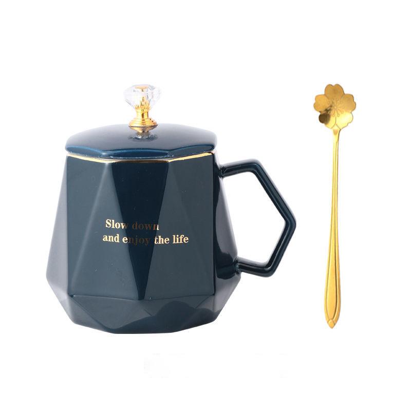 Кофейная чашка, кружка с крышкой, ложка, керамическая чашка, европейский стиль, корейская студентка, большая емкость, чайная чашка, домашняя питьевая вода