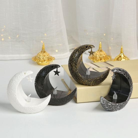 Star Moon Shape Candlestick Candle Lamp EID Ramadan Mubarak Candle Holder Candlestick with LED Light Festive Decoration