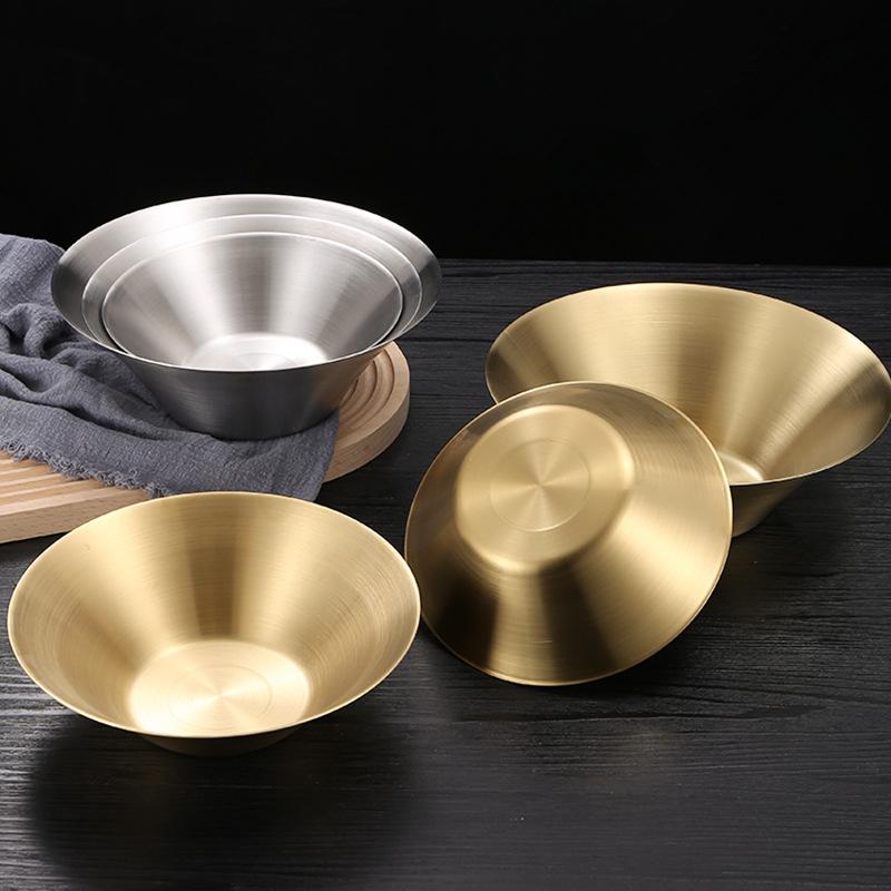Золотая миска для рисового супа, миска из нержавеющей стали, медная корейская салатница, посуда, однослойная фруктовая салатница