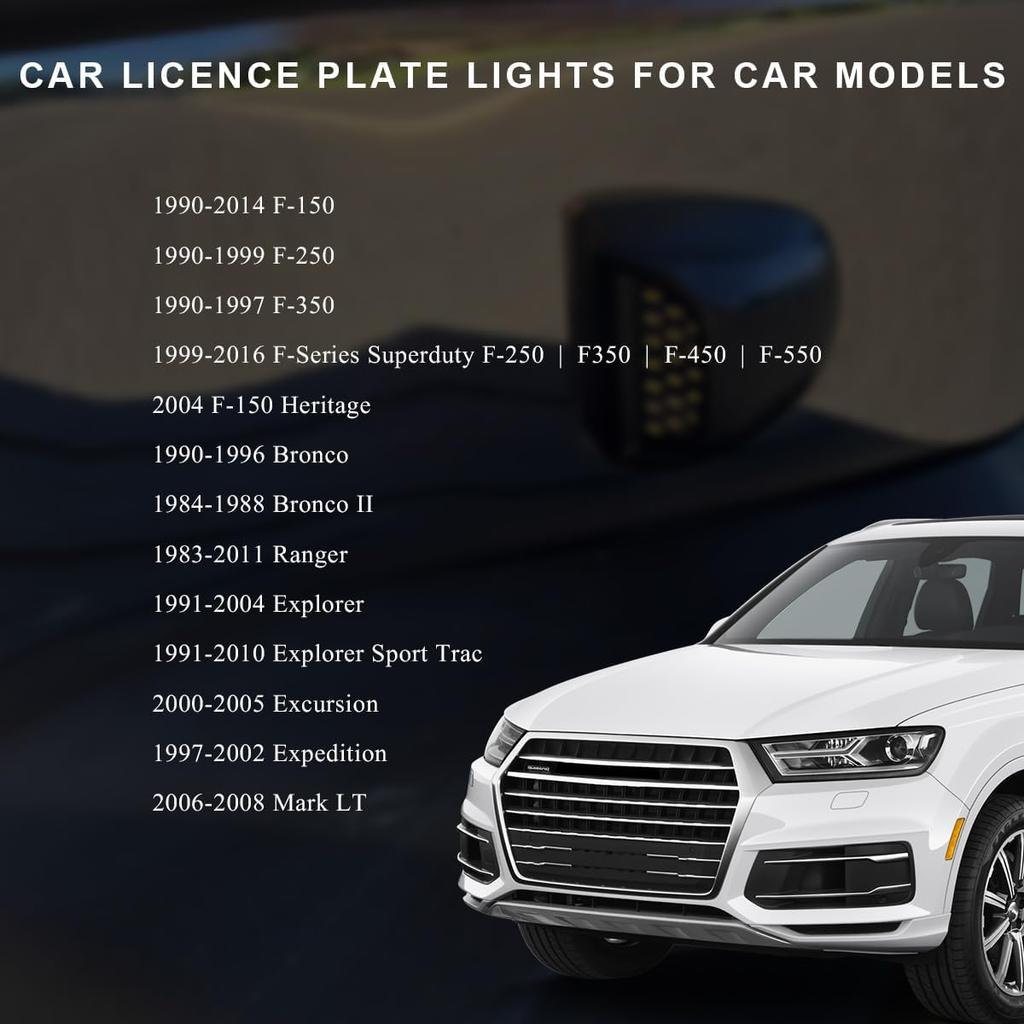 2PCS Full LED License Plate Light Tag Lamp Assembly, 6500K White Car Tag Light Compatible with F150 F250 F350 Bronco Explorer, Car License Plate