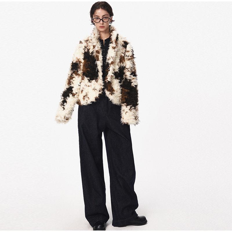 Искусственная куртка из плюшевого меха ягненка женская смешанного цвета, модная повседневная женская меховая короткая куртка, новые топы на осень и зиму