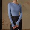 Women's Sexy Slant Neck Long Sleeve Solid Colour Inner Temperament Elegant Top