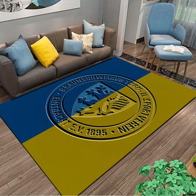 Blue and Yellow Lion Emblem Carpet suitable as a non-slip mat for the living room or bedroom sofa